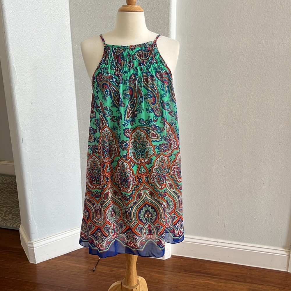 My Michelle Floral & Paisley Print Shirred Tie‎ Closure Spaghetti Straps NWT